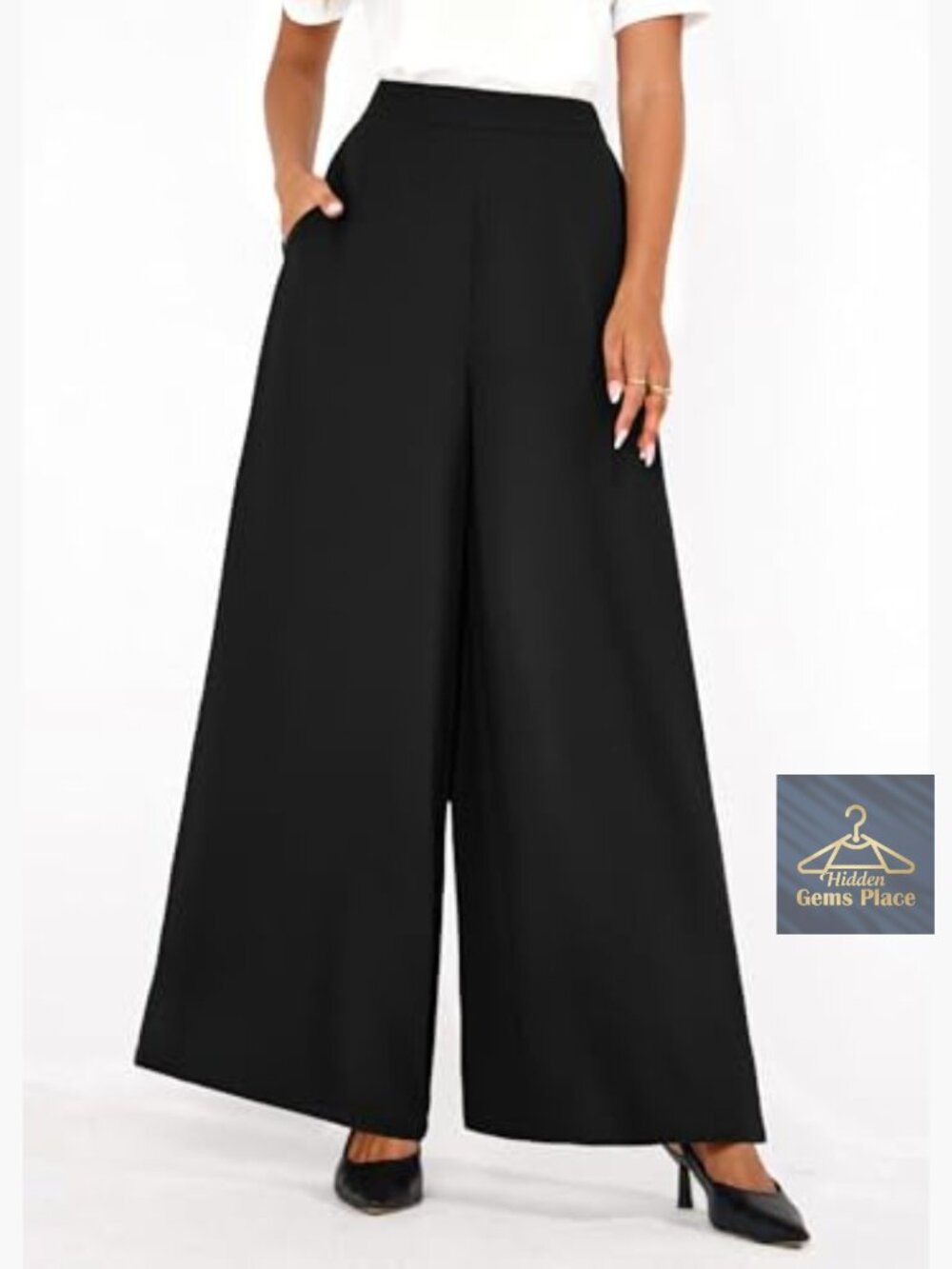 High Waisted Wide Leg Palazzo Pants Business Casual Flowy Slacks Work Trousers - Picture 6 of 7